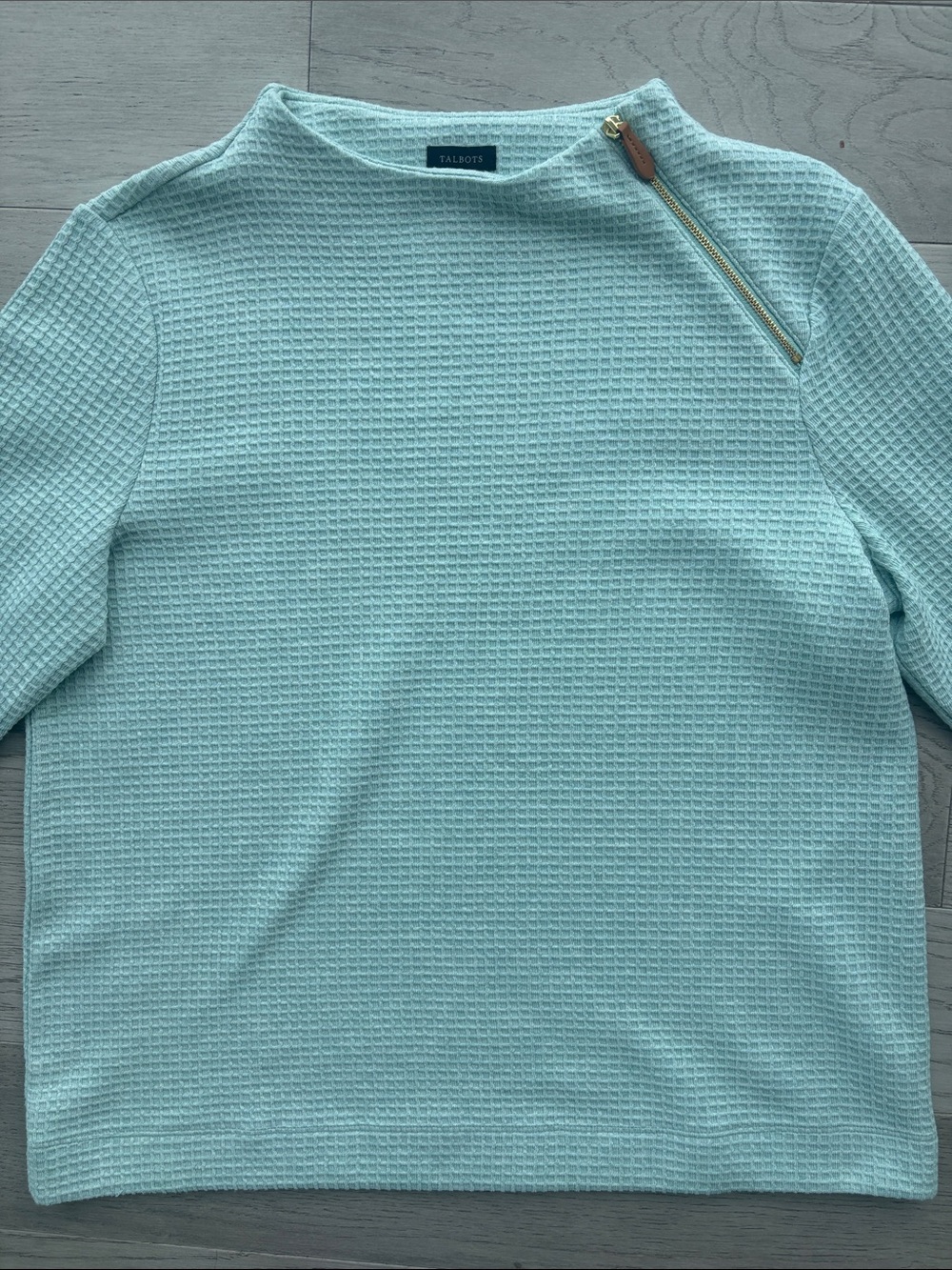 Talbots Zip Detail Funnel Neck Pullover Waffle Light Green Sweater Medium - Picture 4 of 7